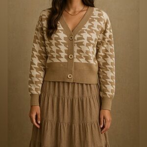 NEW JOIE long sleeve houndstooth button front cardigan sweater sz M women’s prep